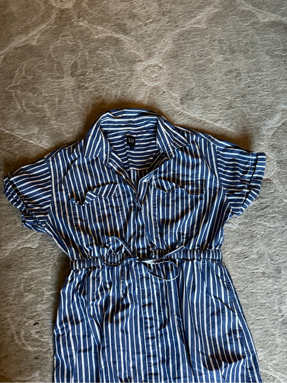 GAP Blue and White Striped Midi Shirt Dress, 100% cotton, size Large, pockets - Picture 3 of 9